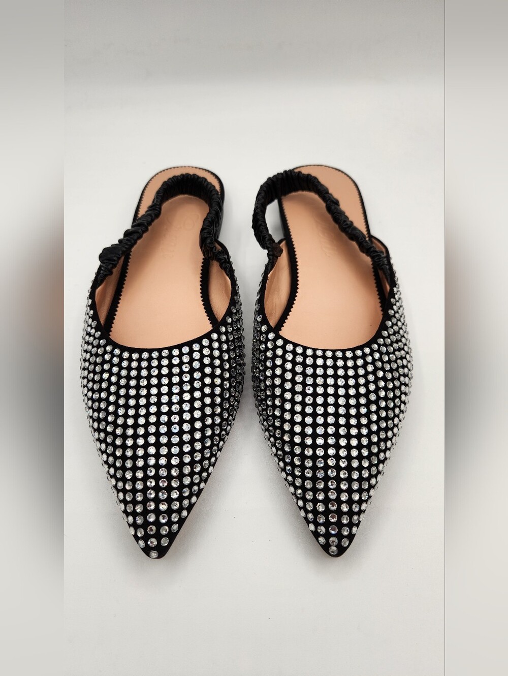 J. Crew Black Crystal Stretchy Slingback Leather Mules Size 9.5 Style BD447